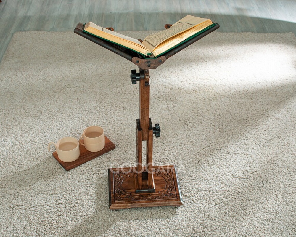 Calligraphy Pattern Adjustable Wooden Quran, Bible Holder, Reading Book Stand