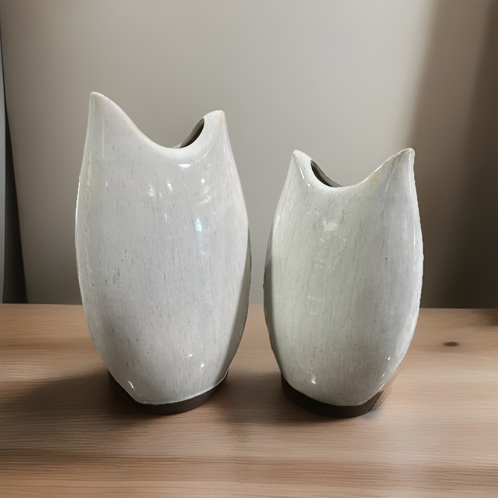 Ceramic White With Charcoal Rainfall Splatter Vases Set Of 2