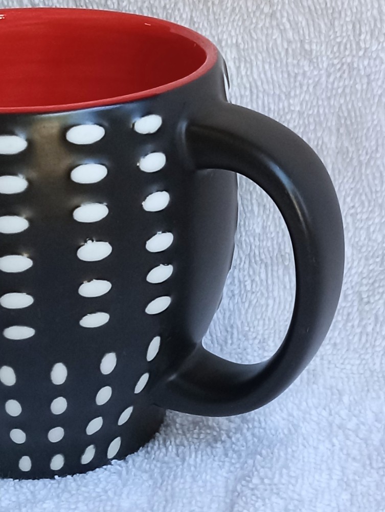 Starbucks Black White Dotted Mug Red Inside 2008 Bone China