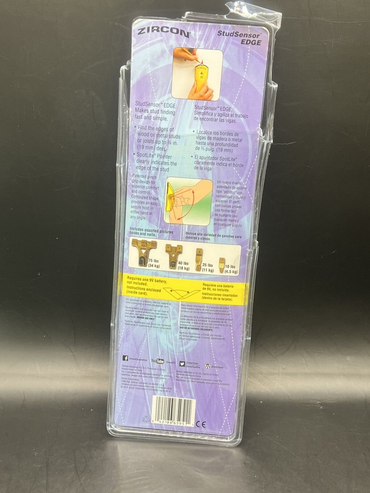 Zircon StudSensor EDGE- Edge Finding Electronic Stud Finder w/hooks & nails