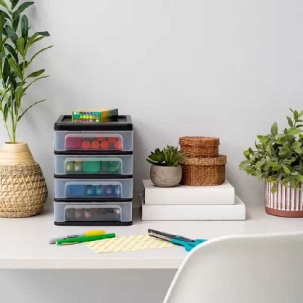 2pk 4 Drawer Desktop Organizer: Plastic Stackable Storage &Utility Drawers
