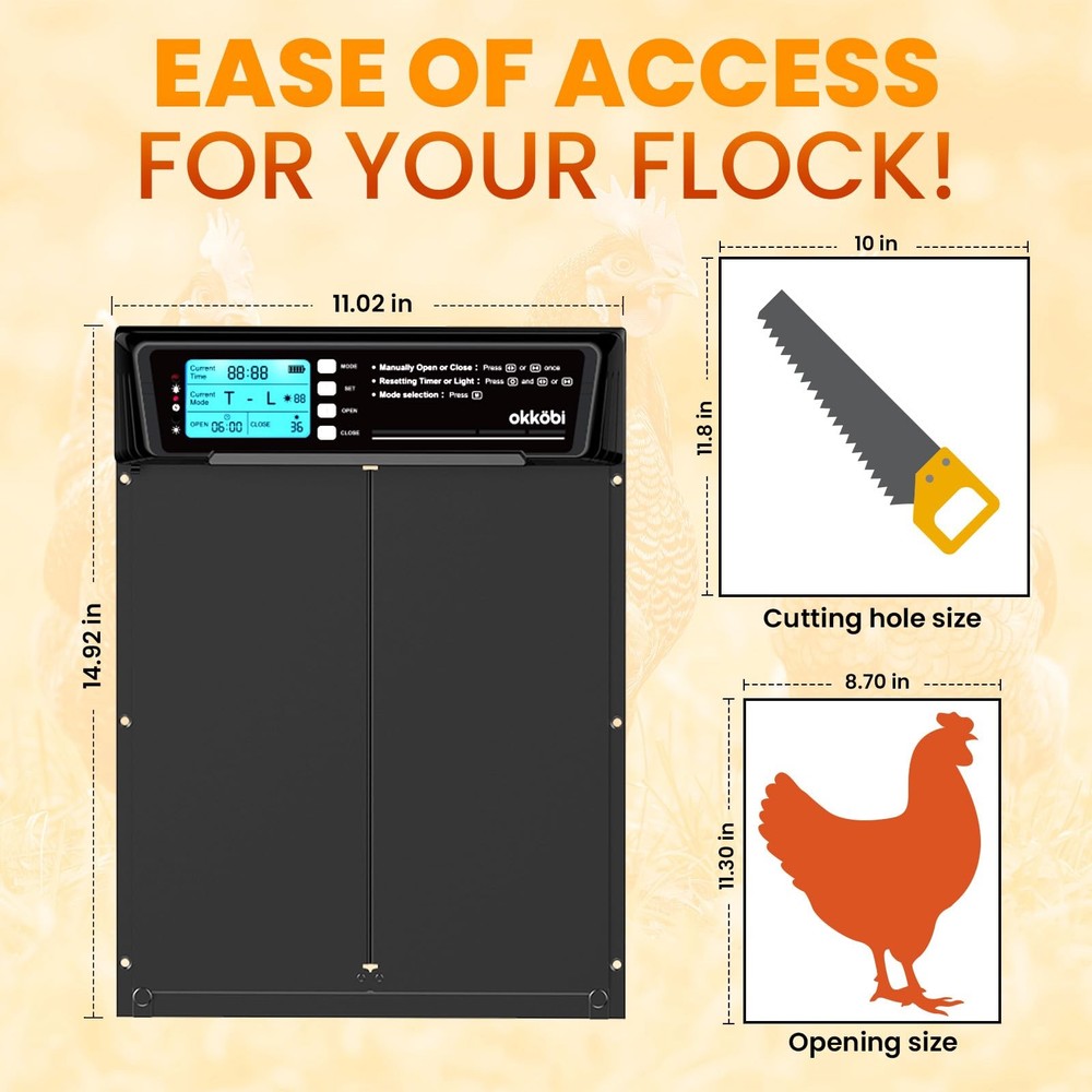 Extra Large Automatic Chicken Coop Door Solar Powered with Remote LCD Displa...