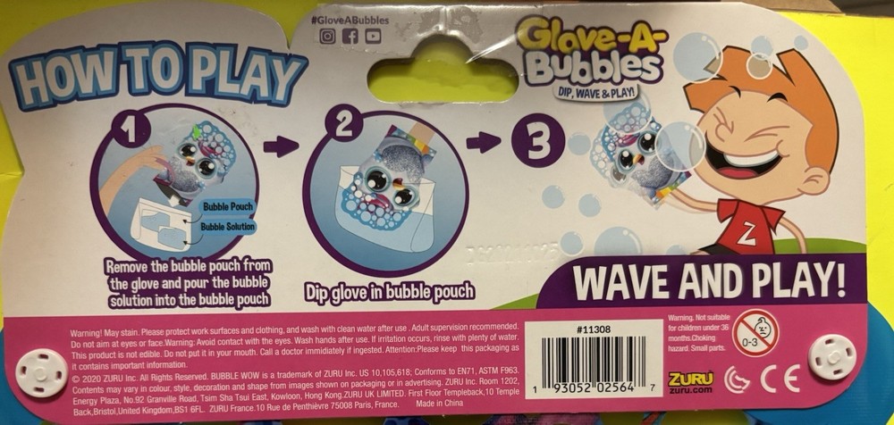 Glove-A-Bubbles Rainbocorn Blue Wave & Play Bubble Solution & Bubble Pouch FREE