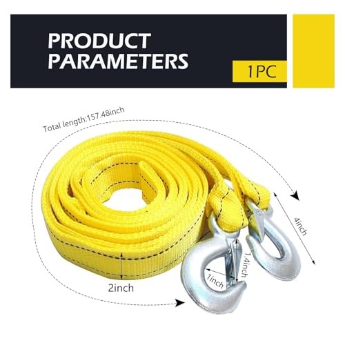 Car Towing Rope, Double-layer Thickened Nylon Towing Strap with U-shaped Hook,