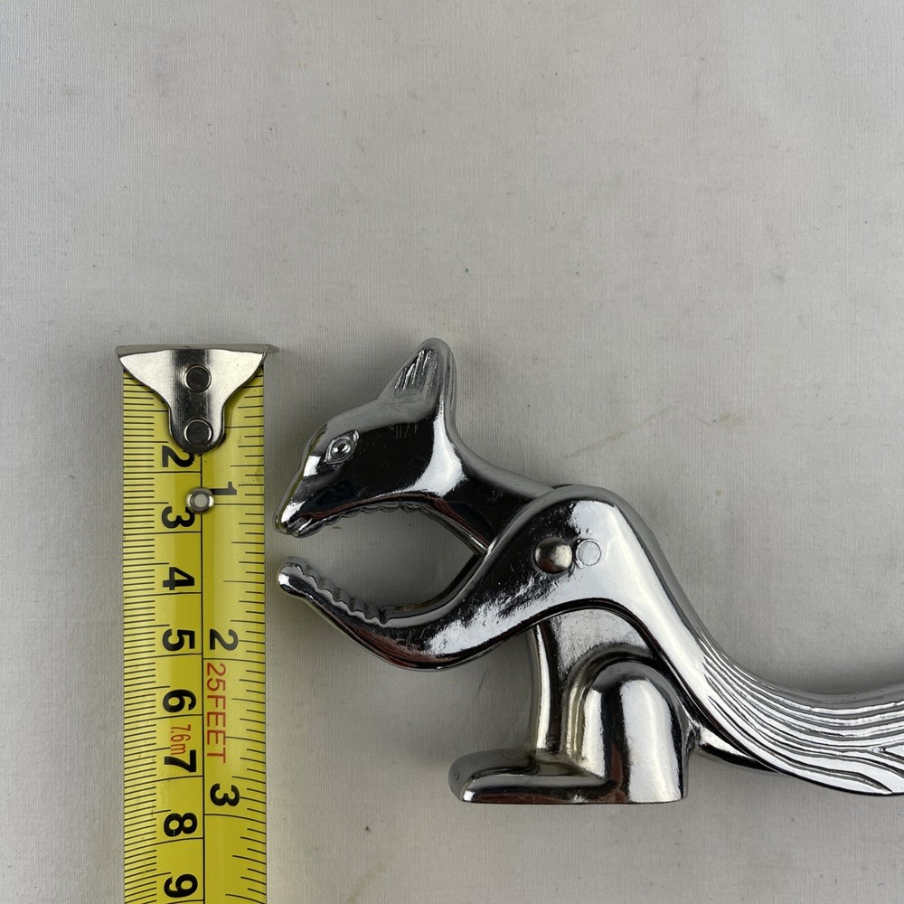 Squirrel Nut Cracker Silver Tone Cast Metal 6" Long x 3" Tall