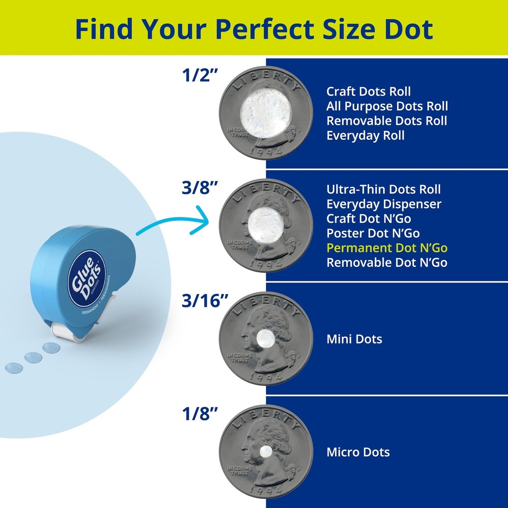 Glue Dots, Permanent Dots Dot N' Go Dispenser, 1 Pack, Multicolor