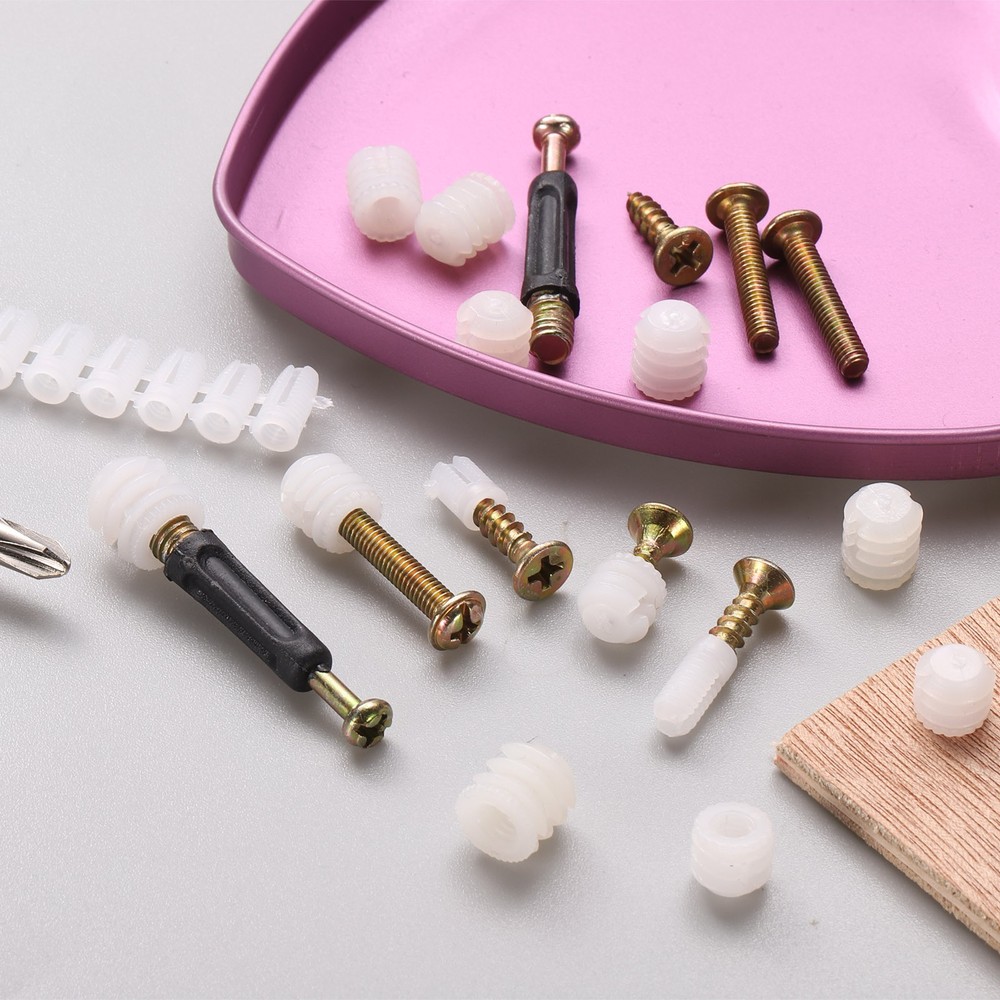 100Pcs M4 x 10mm Plastic Hinge Dowel Inserts with Self-Tapping Screws White