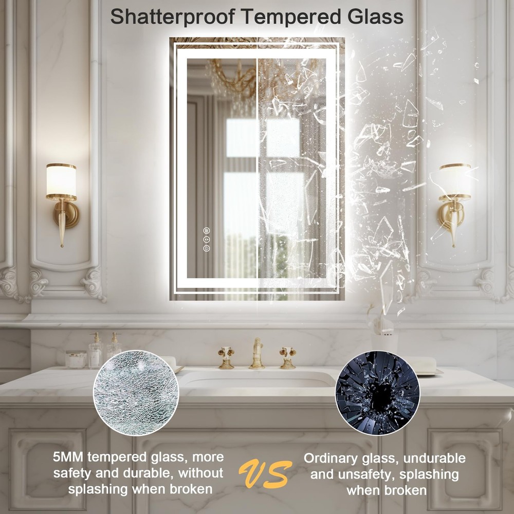 LED Bathroom Mirror 20"x 28" with Backlit and Front Light,Dimmable LED Mirror...