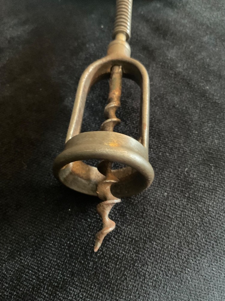 Antique Unique Spring Corkscrew Turned Wood Handle with Brush