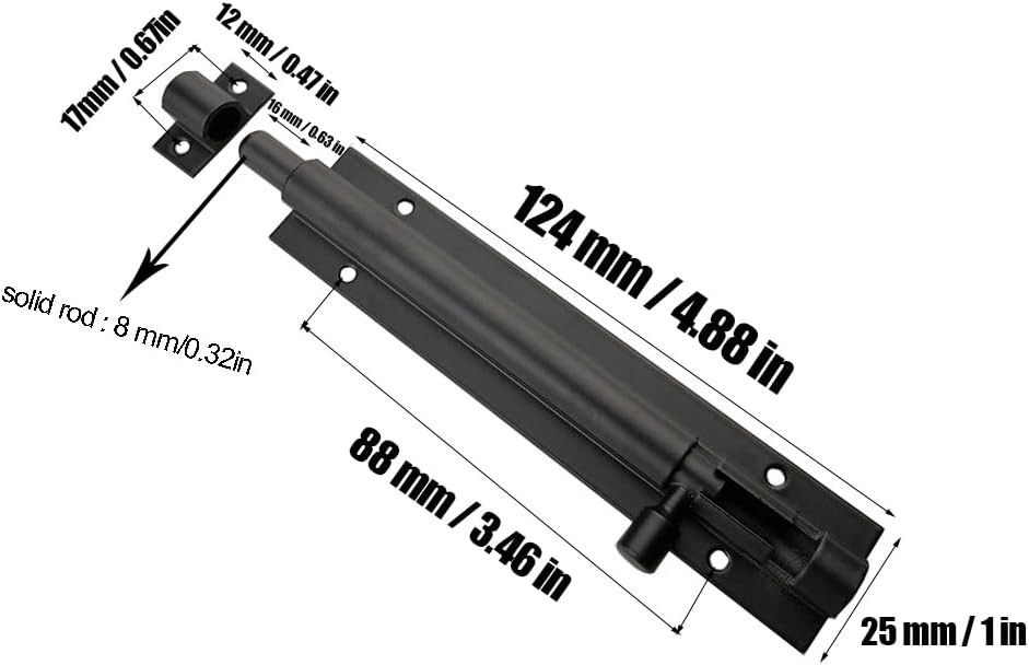 2 Pack 5 Inch Barrel Bolt Lock, Heavy Duty Slide Latch Black 2 Pcs