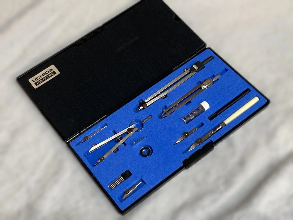 Vintage UCHIDA KD Drafting Tool Set Compass Divider Technical Drawing Japan