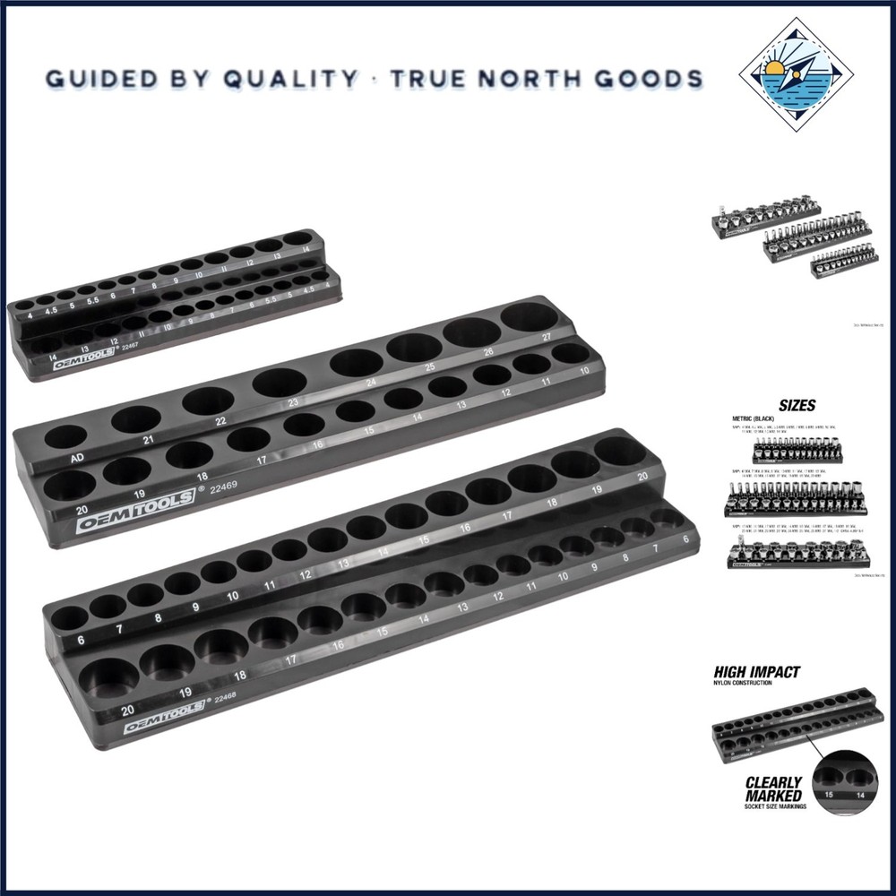 3 Piece Magnetic Socket Organizer Set for Toolboxes and Garage Storage