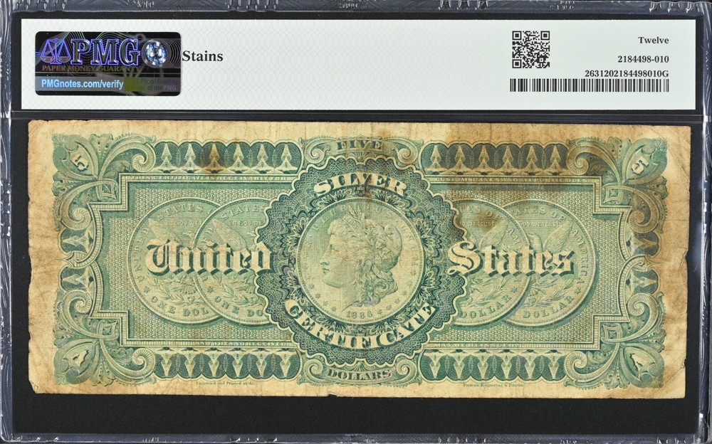 Fr.263 1886 $5 Silver Certificate "Silver Dollar" Back - PMG Fine 12