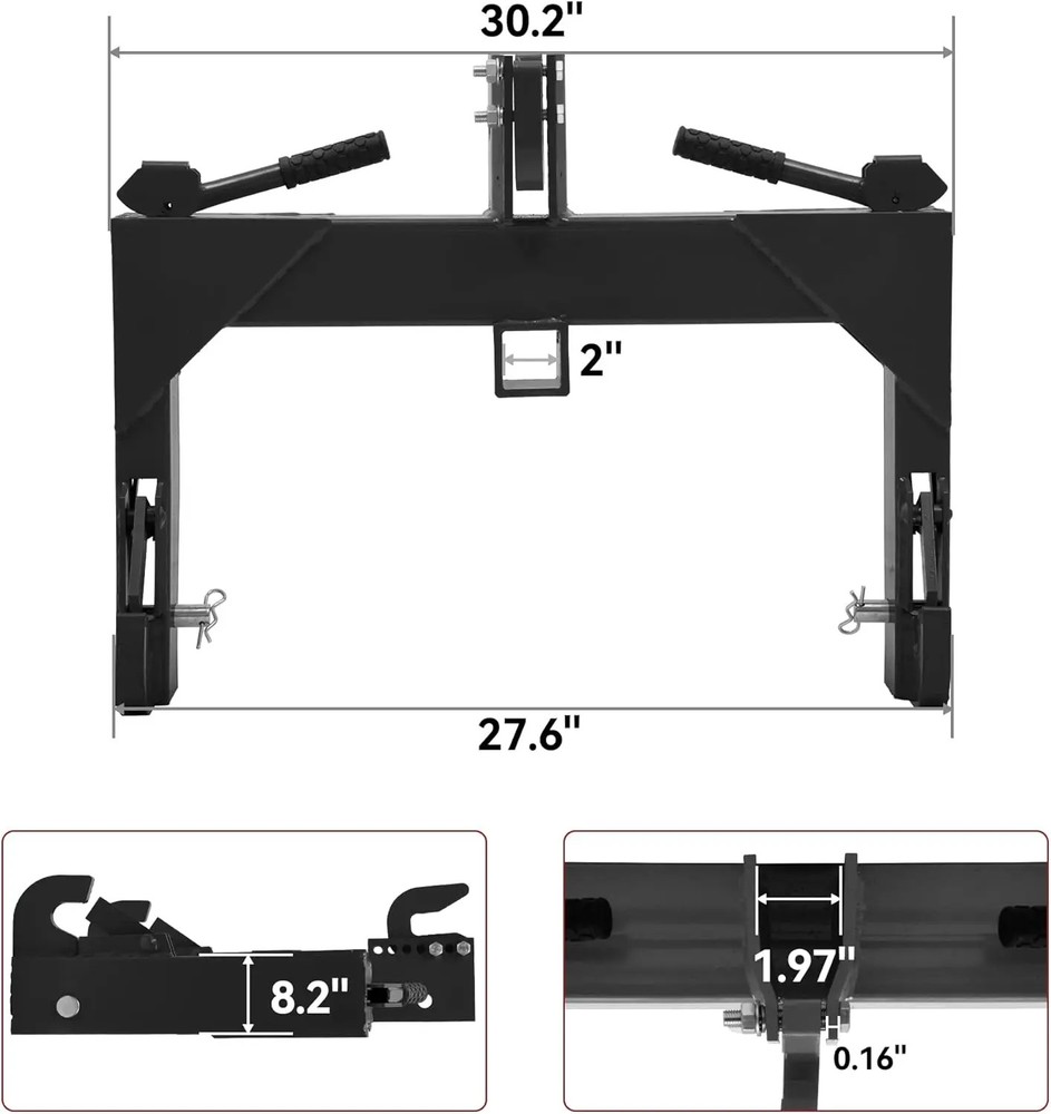 3 Point Quick Hitch Attachment & 2" Receiver for Category 1 Tractors, 3000 lbs