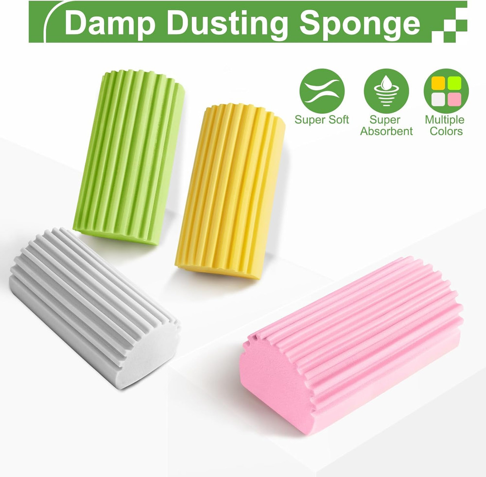 4-Pack Damp Clean Duster Sponge,Gray Damp Dusting Sponge,Duster Baseboard Cleane