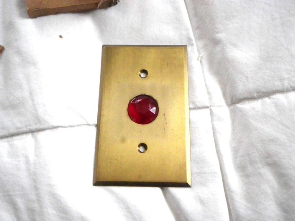 Antique Brass and Ruby Red Glass Flush Mount Indicator Light Plate
