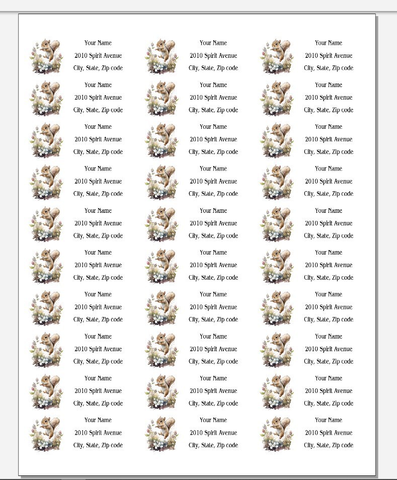 150 Happy Squirrel Flowers Jumping Mailing Return Address Labels Personalized