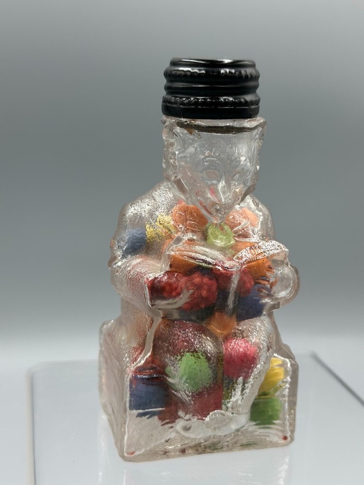 c 1910 Learned Reading FOX BOTTLE or BEAR Glass CANDY CONTAINER Antique E&A 470