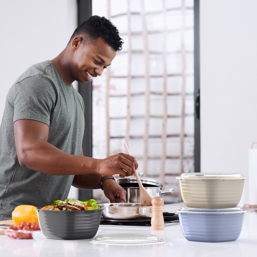 2 pack Prep 1-Compartment Bowls W/ Custom Fit Lids Reusable Microwaveable