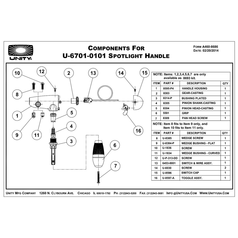 Unity Spotlight U-6030 Screw Set for Securing Cap and Toggle to Handle 2 Screws