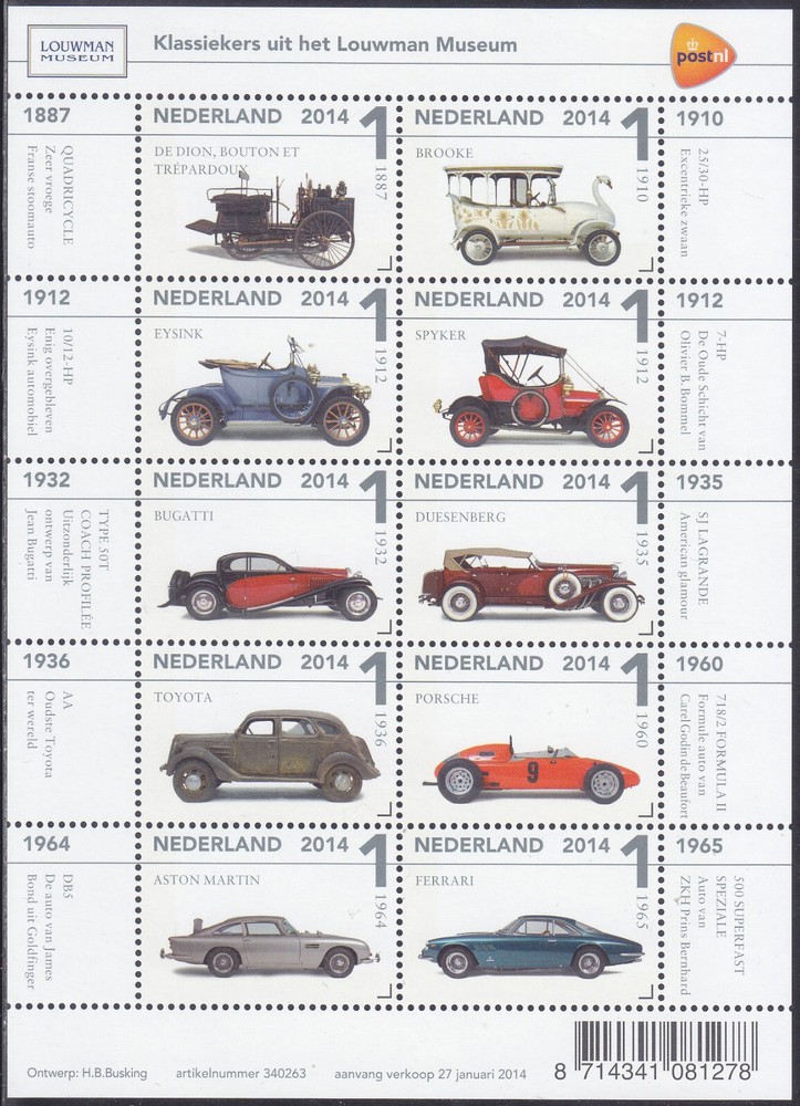 Netherlands Issue 2014 (MS 3155-3164) Classic Cars