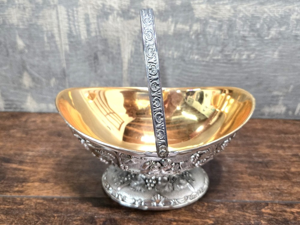 Vtg Corbell & Co Silver & Gold-Plated Oval Dish w Handle and Spoon