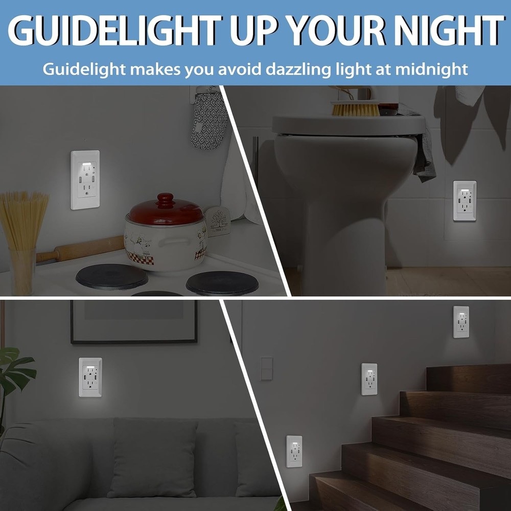 15 x USB Outlet with Night Light,with Power-Saving Auto Nightlight Sensor & Wall