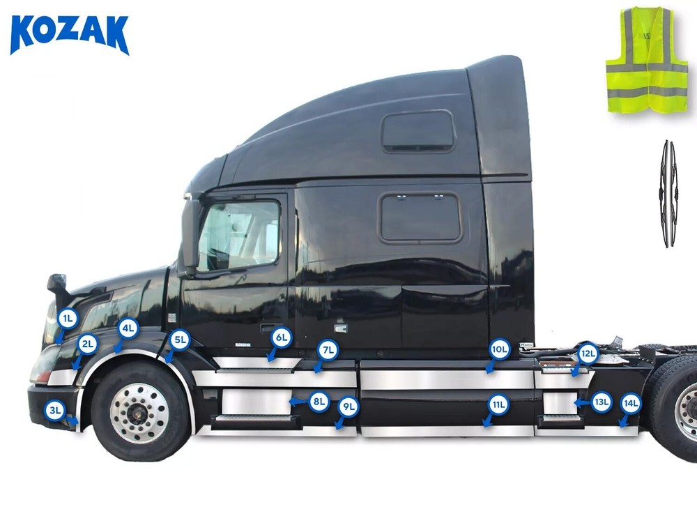 Chrome Trim Set for Fairing Panel Left Side Compatible with Volvo VNL 2004-2017