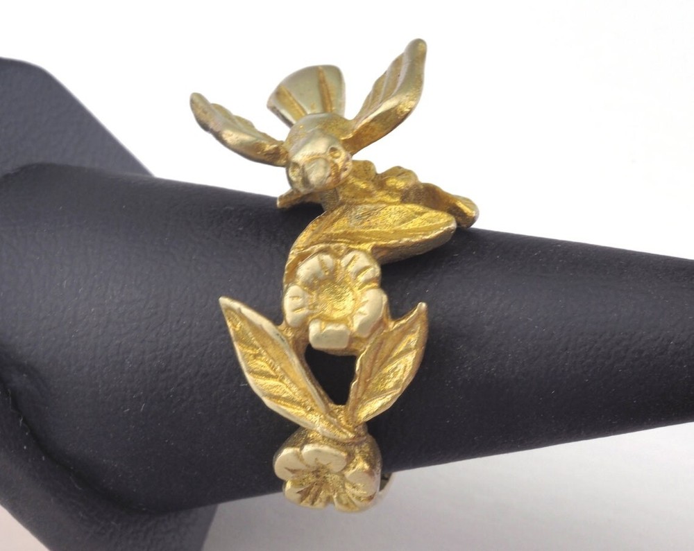 Ring Bird Flower Adjustable Ring Raw brass (17.5mm 7US inner size) 2636 ring25