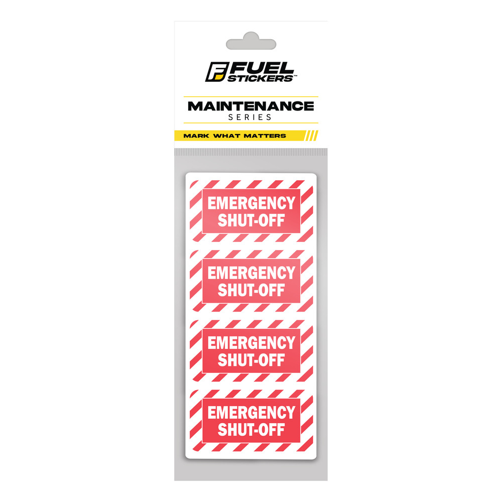 Emergency Shut Off Stickers - 2" x 1" Safety Labels (4-Pack)