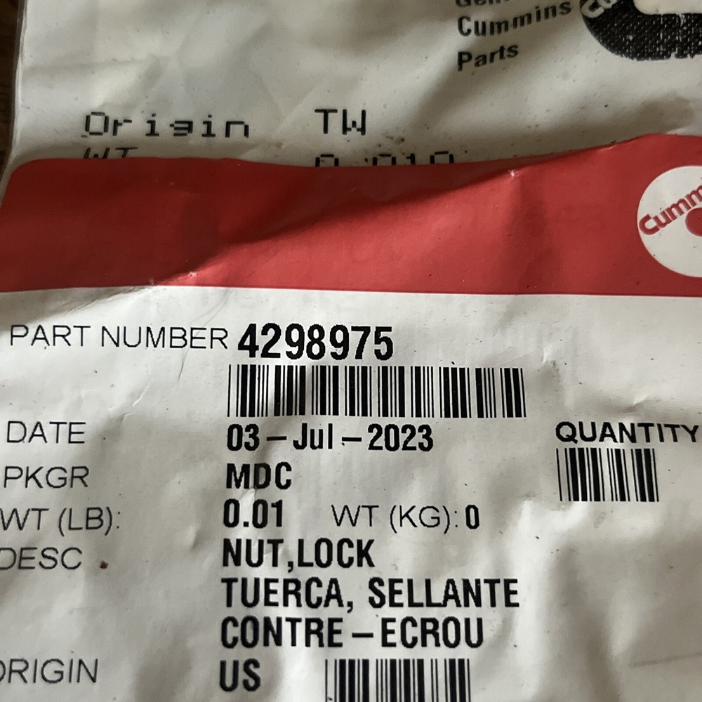 NOS Cummins OEM 4298975 Lock Nut