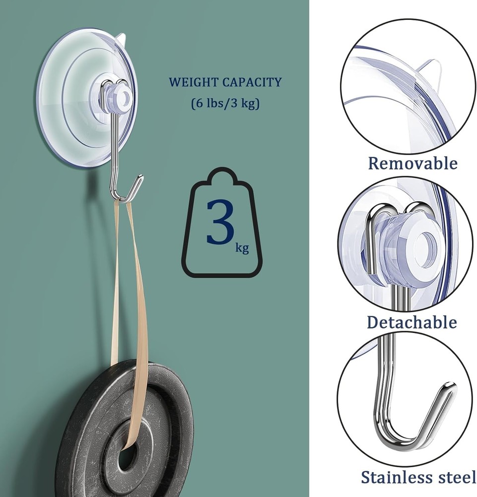 15 PCS Clear Suction Cup Hooks for Effortless Home Organization