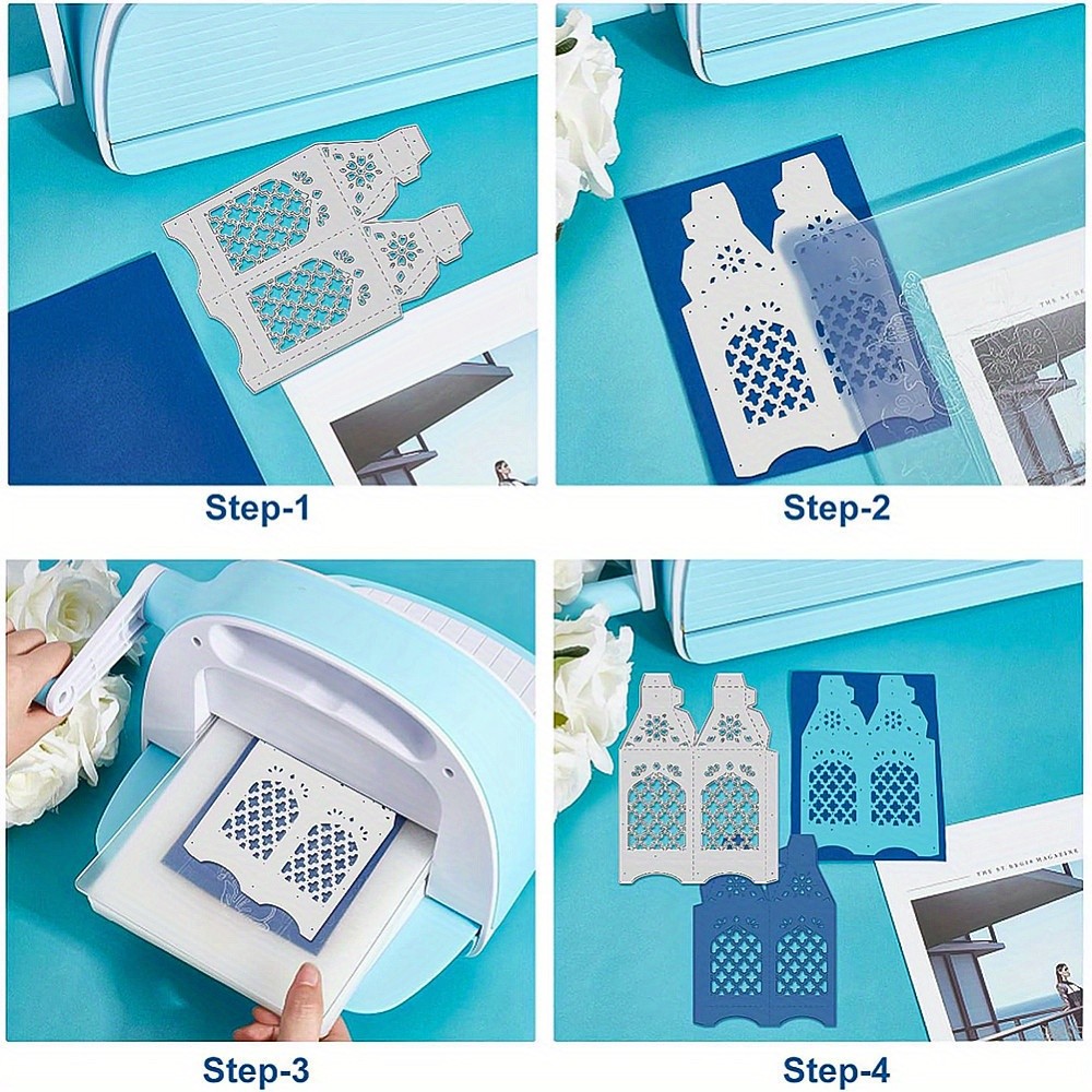 1Set 2Pcs Lantern Pattern Metal Dies Matte Platinum Cutting Stencils