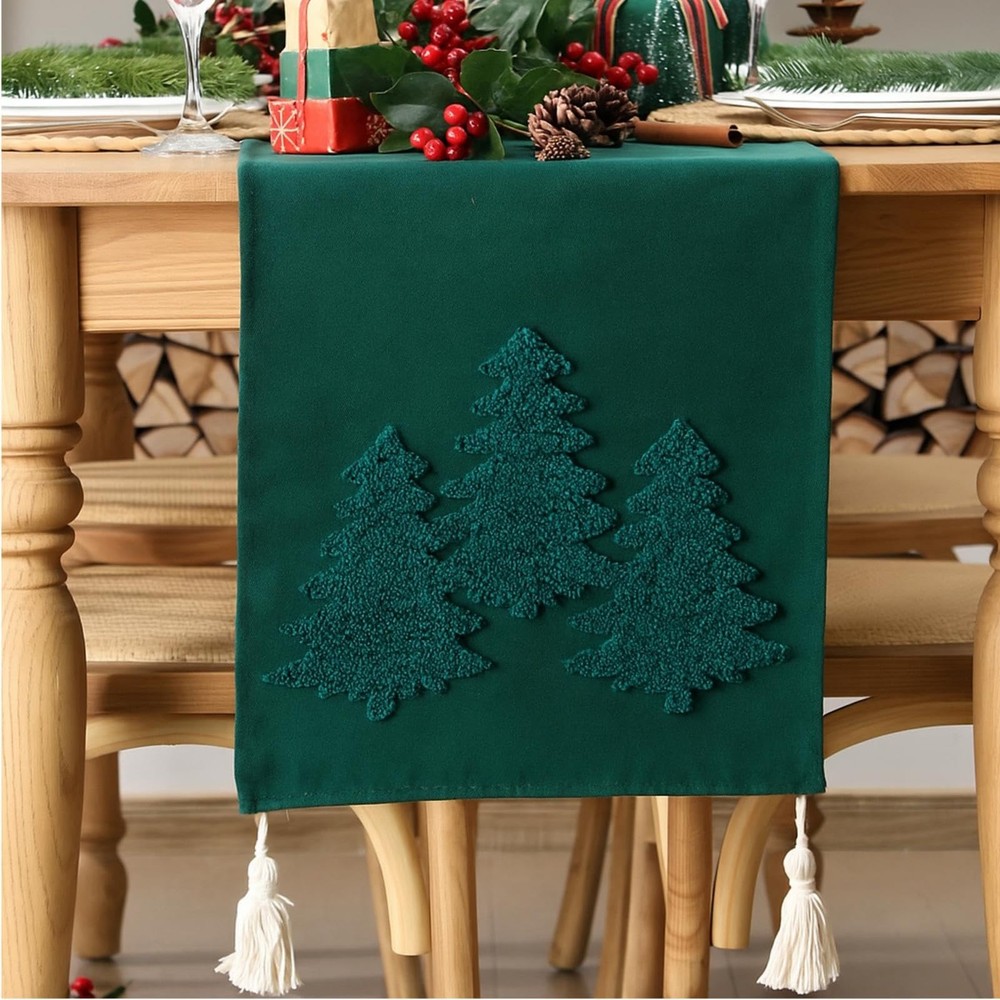 Christmas Tree Table Runner Jacquard Christmas Tree Dinner Table Runner Xmas ...