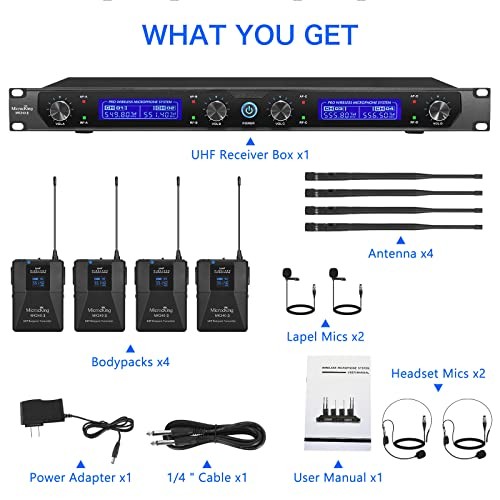 UHF Wireless Microphone System Cordless Lapel/Headset/Lavalier Mic(4