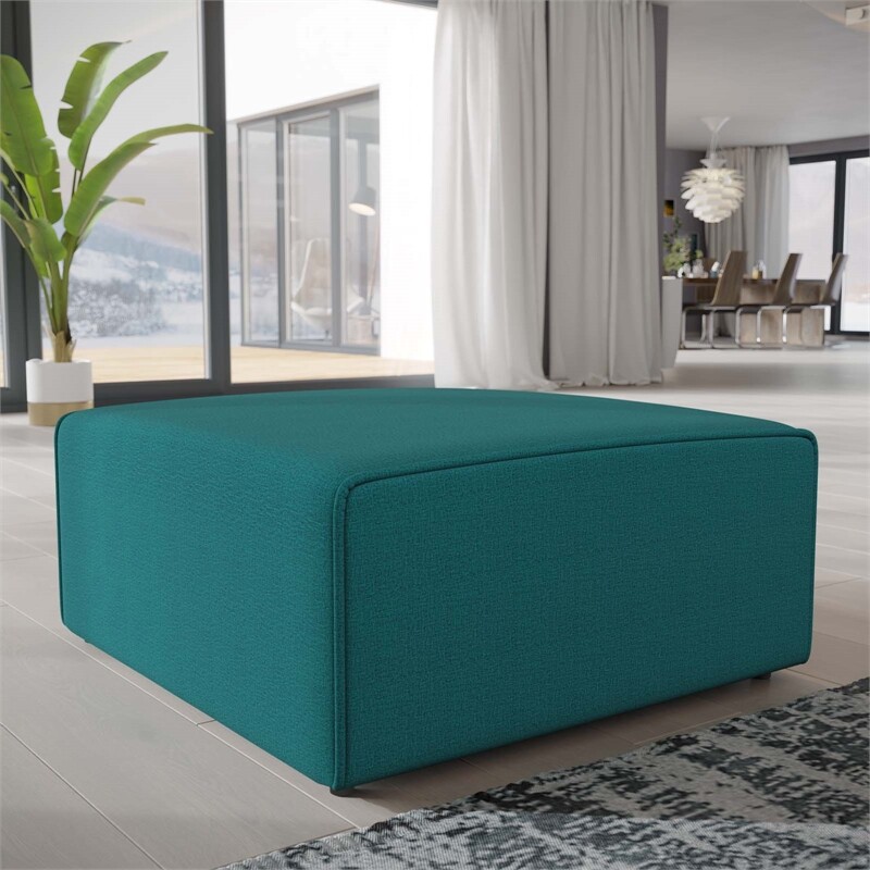 Modway Mingle Modern Style Polyester Fabric Ottoman in Teal Blue Finish
