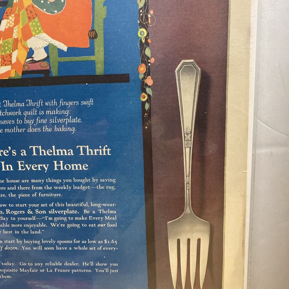 Vtg Ad 1925 WM ROGERS & SON Tea Spoon Mayfair Silverplate Silverware Quilt Work