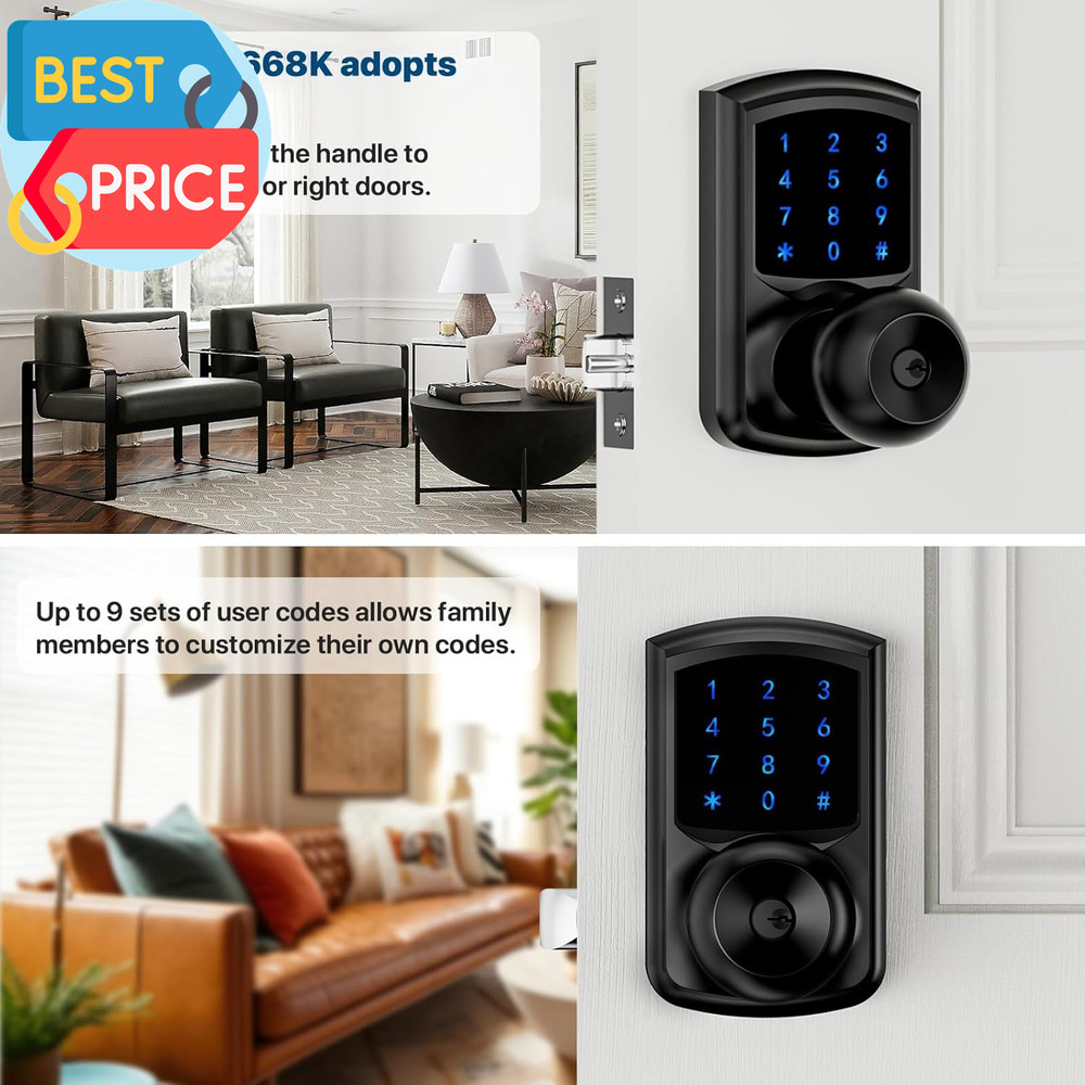 Keyless Entry Door Lock with Code, Keypad Door Lock with Handle, Touchscreen Doo