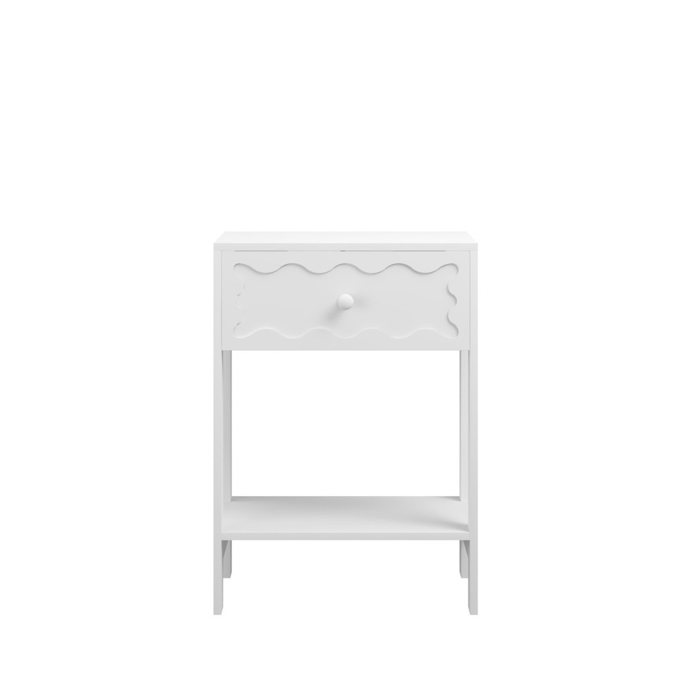 Modern Nightstand with Wave Pattern Drawer, Bedside Table with Solid Wood Frame
