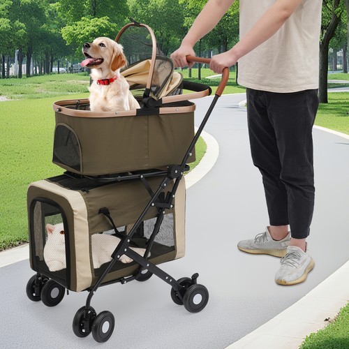 2-Tiers Stroller Dog & Cat Stroller Pet Foldable Small & Medium Dogs Stroller