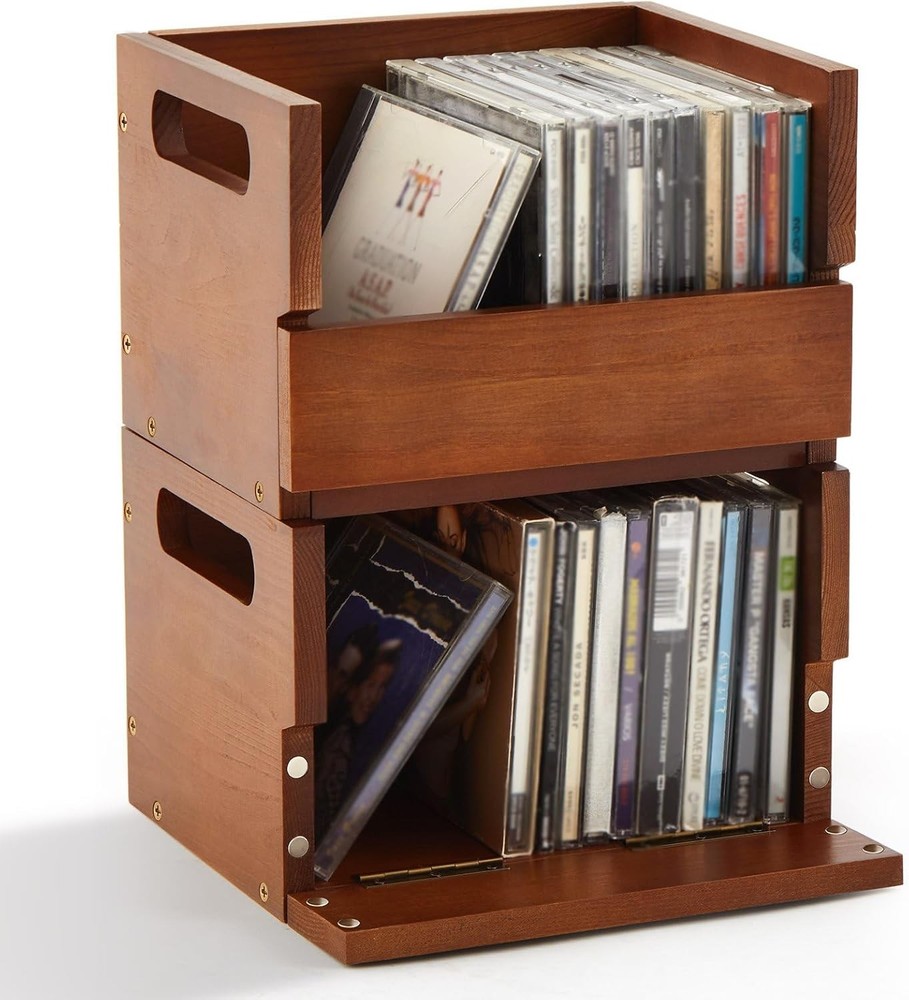 2 Pack Small Wooden CD Storage Box Desktop CD Organizer Small Spaces Holds