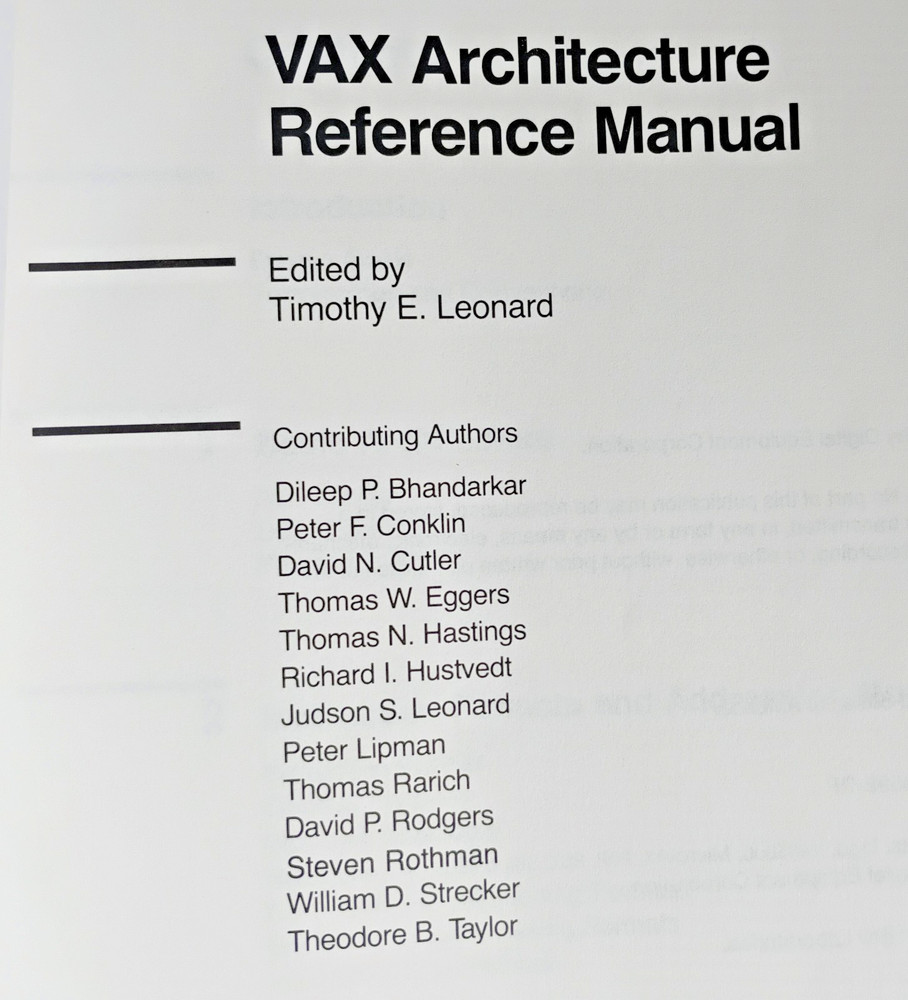 DEC VAX Architecture Reference Manual Timothy Leonard 1987 HC DJ