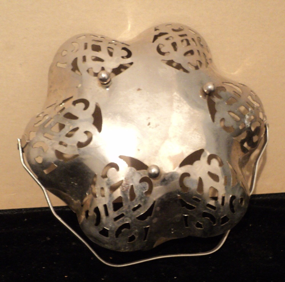 Vintage Metal Candy Trinket Dish With Handle
