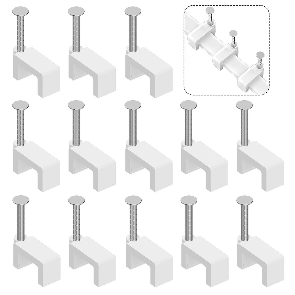 100 Pcs Ethernet Cable Clips for Wall Mounting, Nail-in Cable Tacks