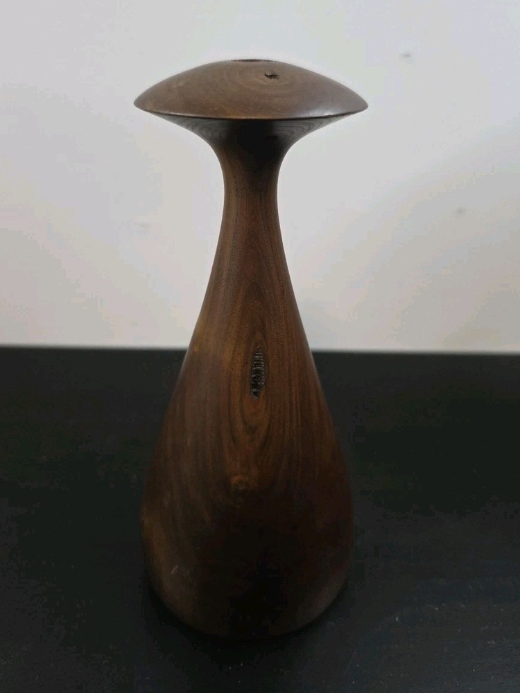 Wooden Walnut Solid Piece Candleholder MCM Decor