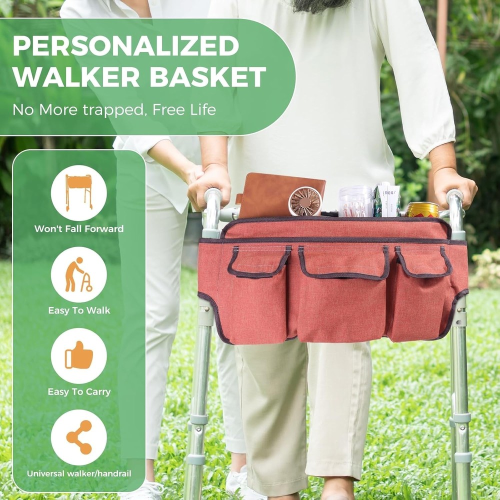 Foldable large-capacity walker storage bag, detachable