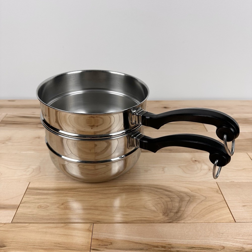 Farberware 7” Round Deep Stainless Double Boiler & Steamer Strainer Insert Set