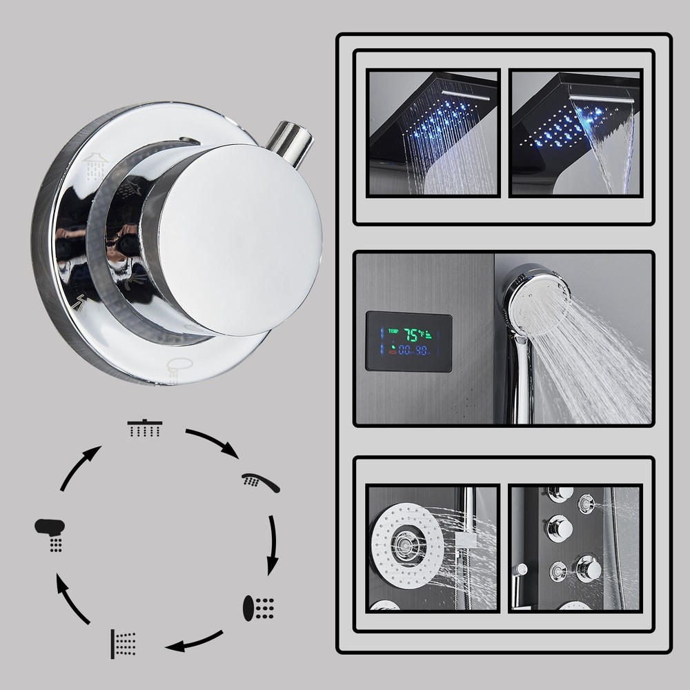 Stainless Steel Shower Panel Tower System LED Rainfall&Waterfall Massage Body