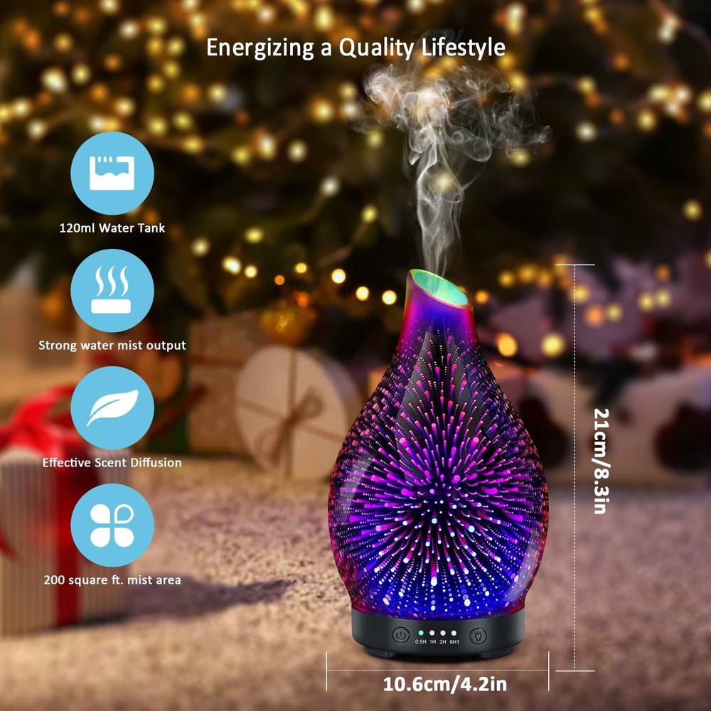 Essential Oil Diffuser 120ML -3D Firework Glass 120ml 3d