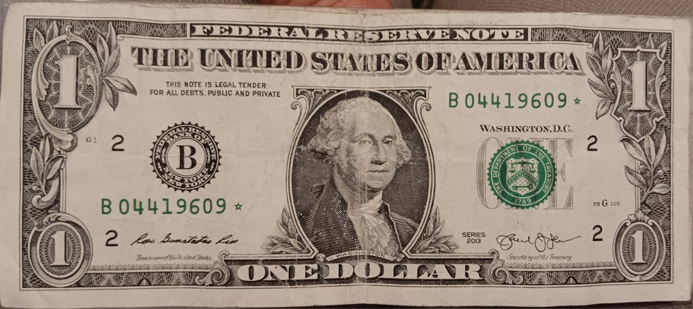 2013 B $1 Duplicate Star Note  B04419609*